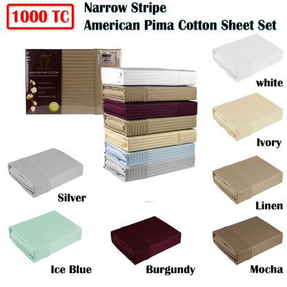 Ramesses 1000TC American Pima Cotton Narrow Stripe Sheet Set White Queen V442-KIT-SHEETS-PIMANARROWSTRIPE-WHITE-QS
