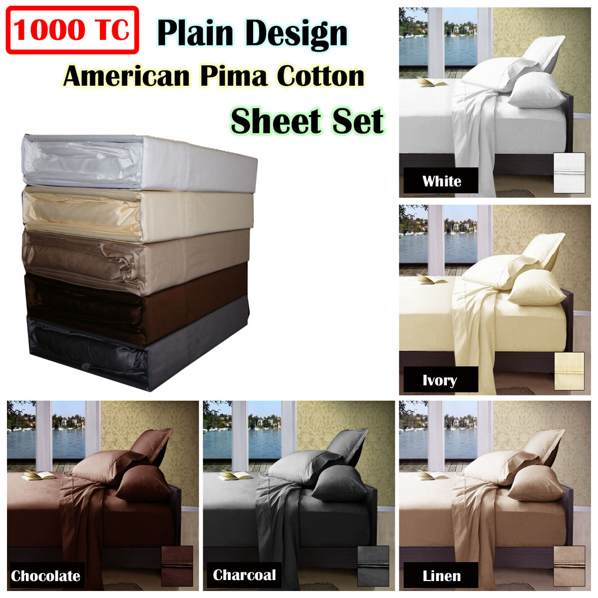 Ramesses 1000TC American Pima Cotton Plain Design Sheet Set Chocolate King V442-KIT-SHEETS-PIMAPLAIN-CHOCOLATE-KI