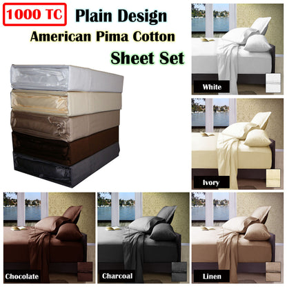 Ramesses 1000TC American Pima Cotton Plain Design Sheet Set Chocolate King V442-KIT-SHEETS-PIMAPLAIN-CHOCOLATE-KI