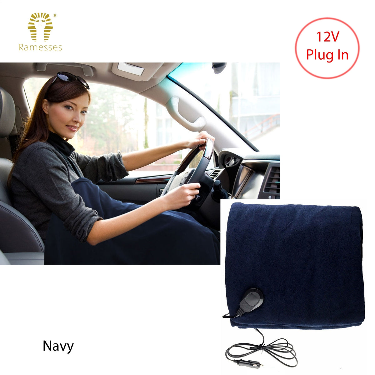 Ramesses Electric heated Car Snuggle 110 x 150 cm Navy V442-KIT-THROW-CARSNUGGLE-NAVY-RE