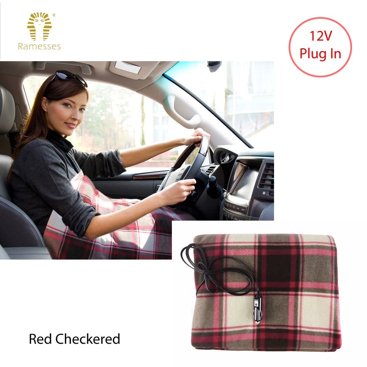 Ramesses Electric heated Car Snuggle 110 x 150 cm Red Checkered V442-KIT-THROW-CARSNUGGLE-REDCHECKERED-RE