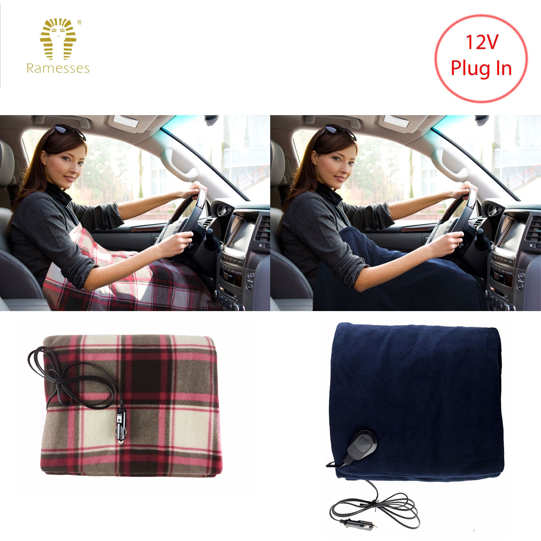 Ramesses Electric heated Car Snuggle 110 x 150 cm Red Checkered V442-KIT-THROW-CARSNUGGLE-REDCHECKERED-RE