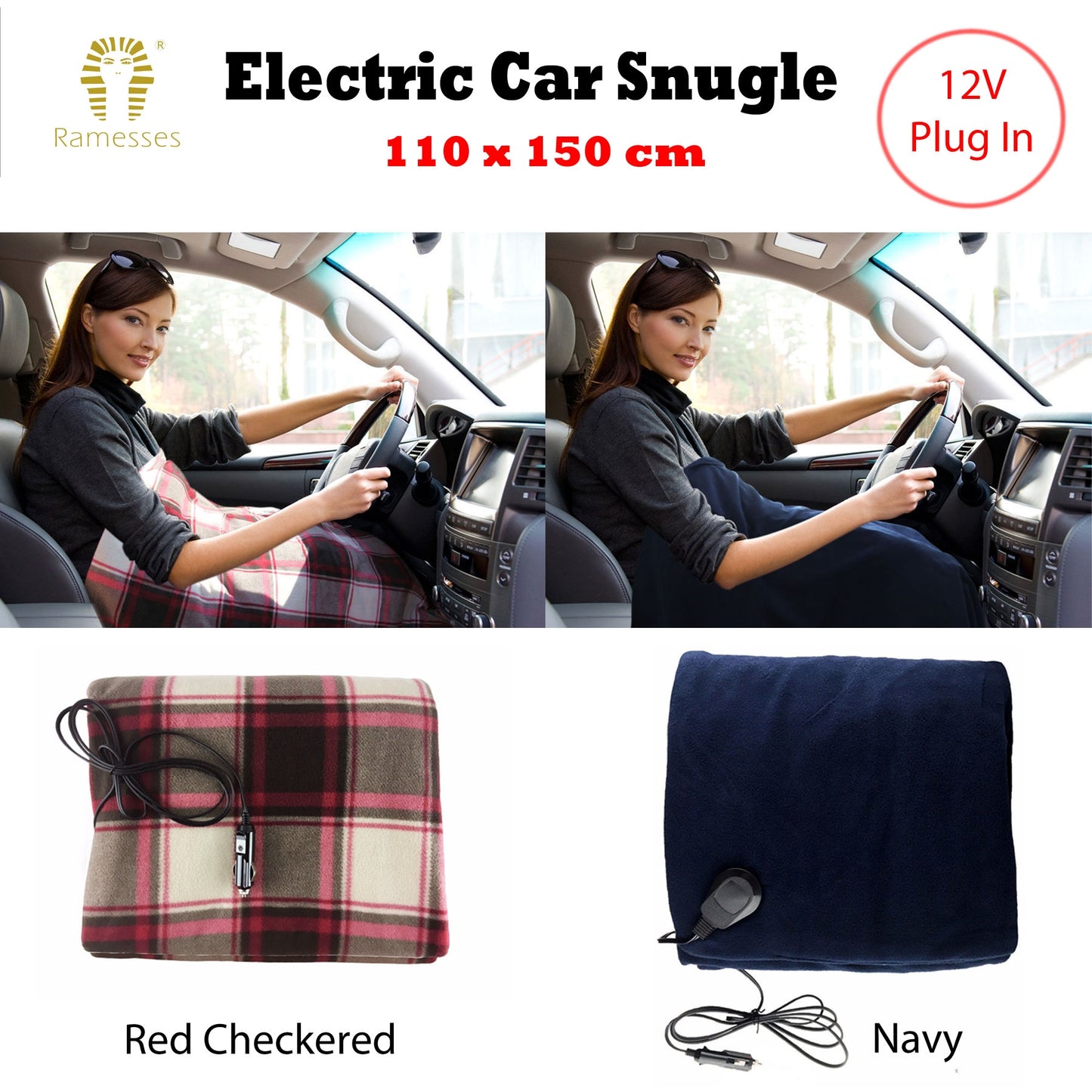 Ramesses Electric heated Car Snuggle 110 x 150 cm Red Checkered V442-KIT-THROW-CARSNUGGLE-REDCHECKERED-RE
