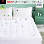 Shangri La 1000GSM Five Star Cooling Bamboo Mattress Topper Single V442-KIT-TOPPER-1000GSMBAMBOO-WHITE-SB