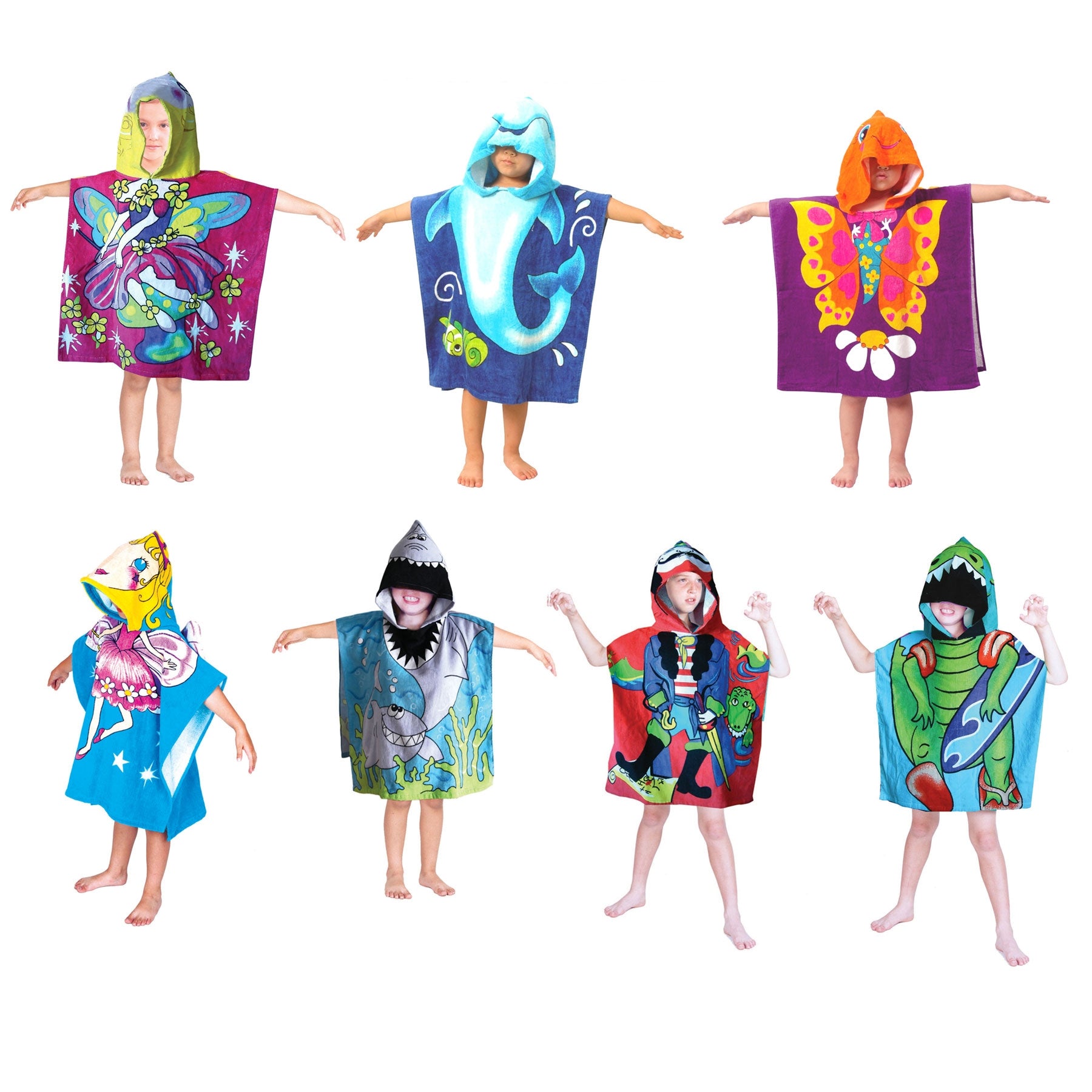 Cute Kids Cotton Hooded Towel Poncho 60 x 120 cm Dolphin V442-KIT-TOWEL-HOODEDDOLPHIN-BLUE-SH