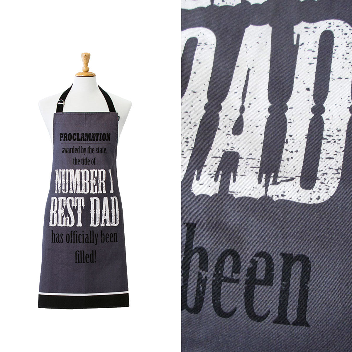 Ladelle Number 1 Best Dad Cotton Apron 70 x 89 cm V442-LDE-APRON-BESTDAD-CHARCOAL-SH
