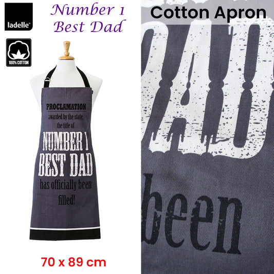 Ladelle Number 1 Best Dad Cotton Apron 70 x 89 cm V442-LDE-APRON-BESTDAD-CHARCOAL-SH