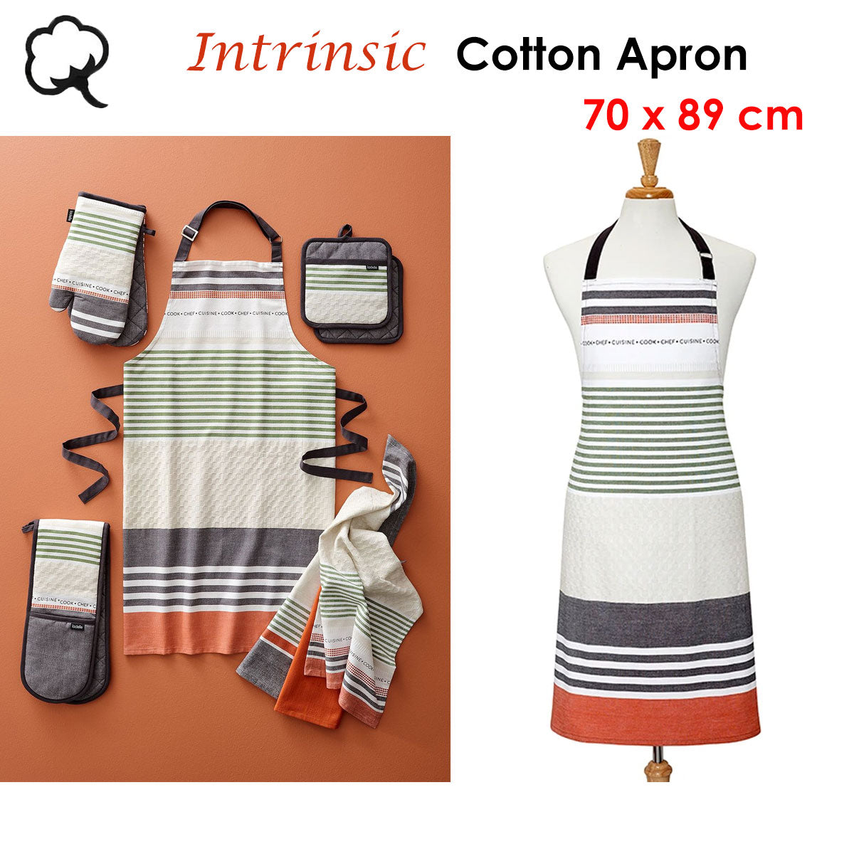 Ladelle Intrinsic Cotton Apron 70 x 89 cm V442-LDE-APRON-INTRINSIC-CORAL-SH