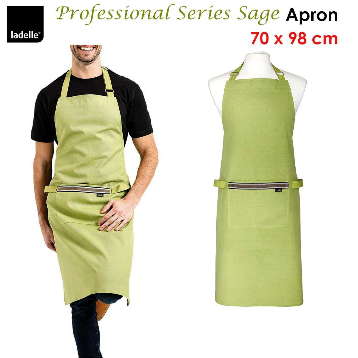 Ladelle Professional Series Sage Cotton Apron V442-LDE-APRON-PROFESSIONAL-SAGE-SH