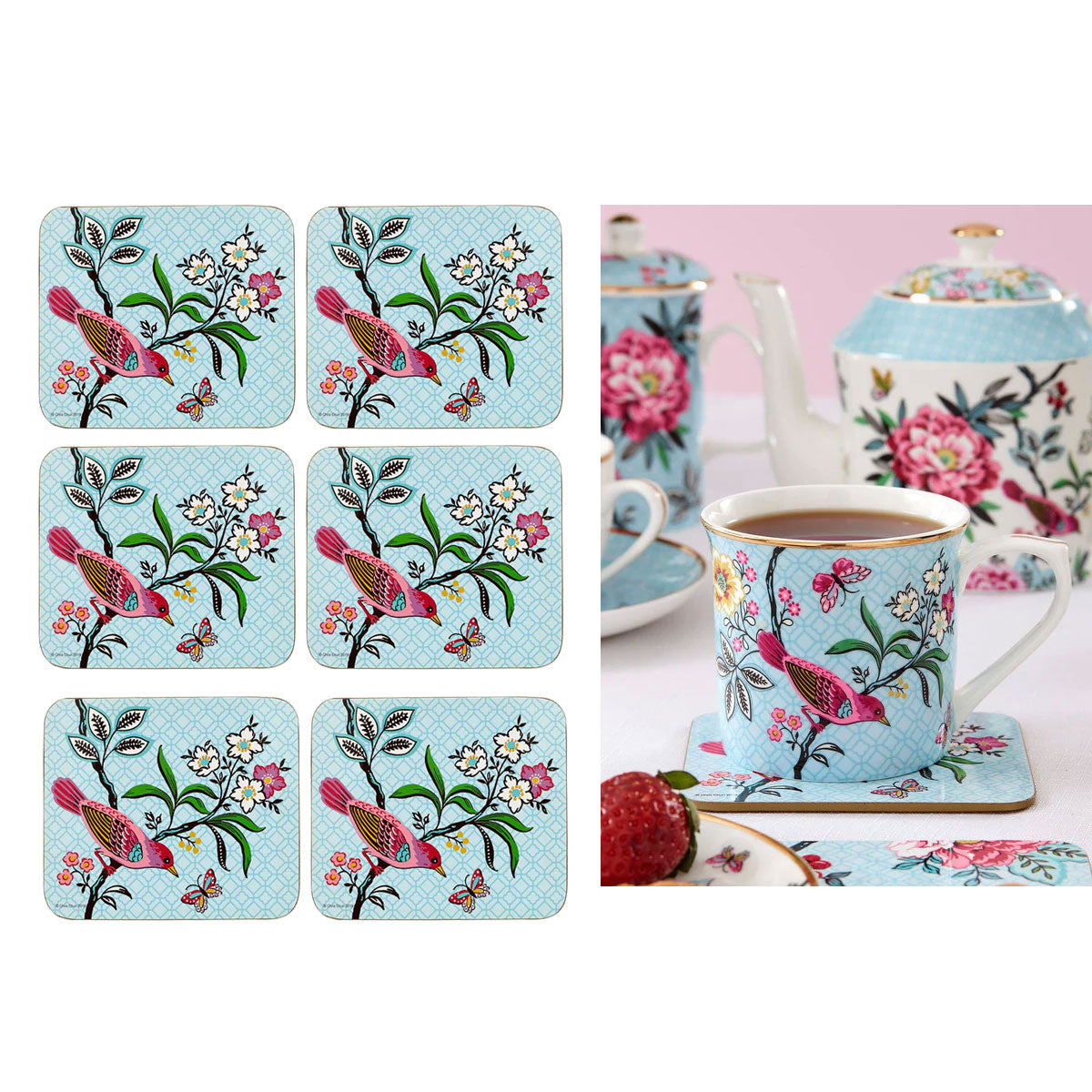 Set of 6 Jardin Peony Coasters 11x9.7x0.4cm V442-LDE-COASTERS-SETOF6JARDINPEONY-MULTI-RE
