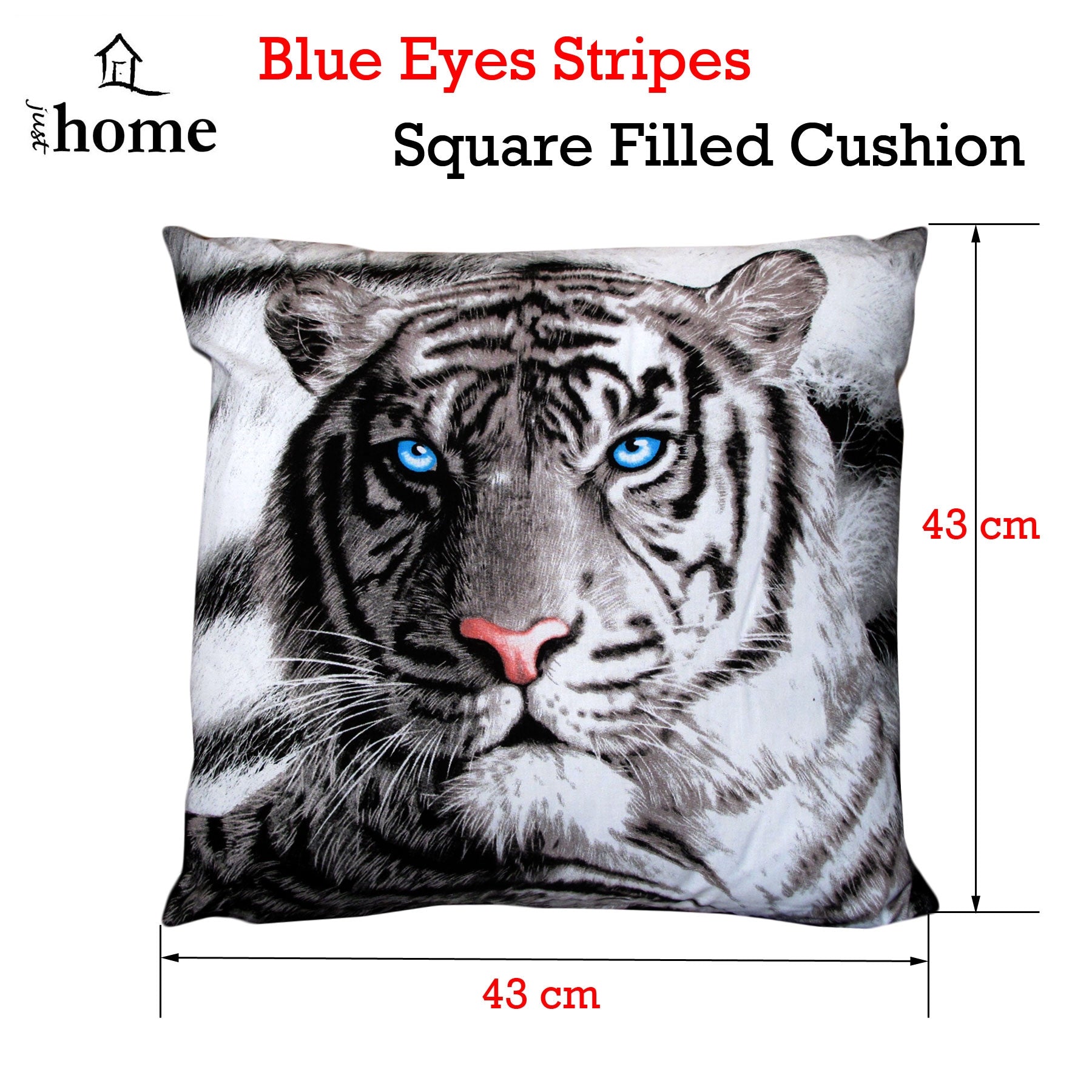 Just Home Blue Eyes Stripes Tiger Square Filled Cushion V442-LDE-CUSHION-BLUEEYESSTRIPES-BLACK-SQ