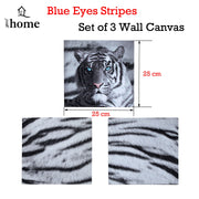 Just Home Set of 3 Printed Blue Eyes Stripes Tiger Wall Canvas V442-LDE-MISC-BLUEEYESSTRIPES-BLACK-SQ