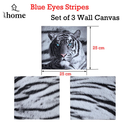 Just Home Set of 3 Printed Blue Eyes Stripes Tiger Wall Canvas V442-LDE-MISC-BLUEEYESSTRIPES-BLACK-SQ