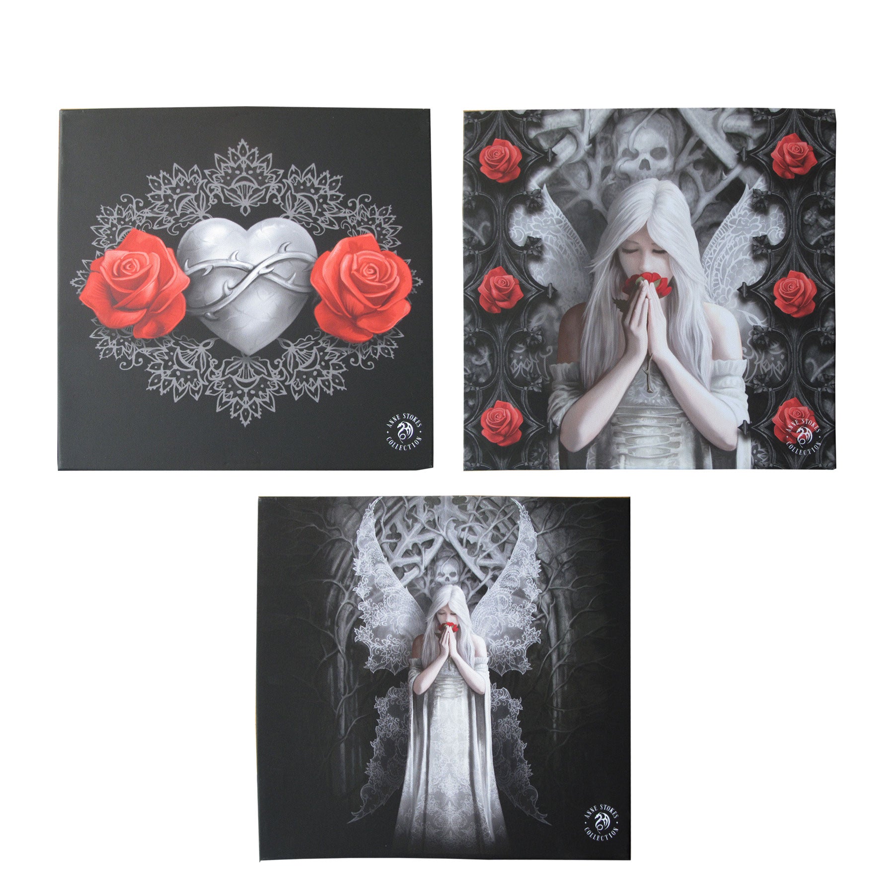 Anne Stokes Set of 3 Only Love Remains Wall Canvas V442-LDE-MISC-ONLYLOVECANVAS-BLACK-SQ