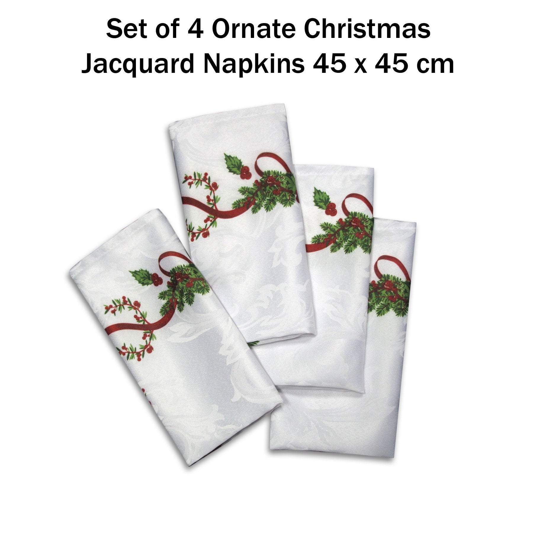 Set of 4 Ornate Christmas Xmas Festival Jacquard Napkins V442-LDE-MISC-ORNATENAPKINS-WHITE-SQ