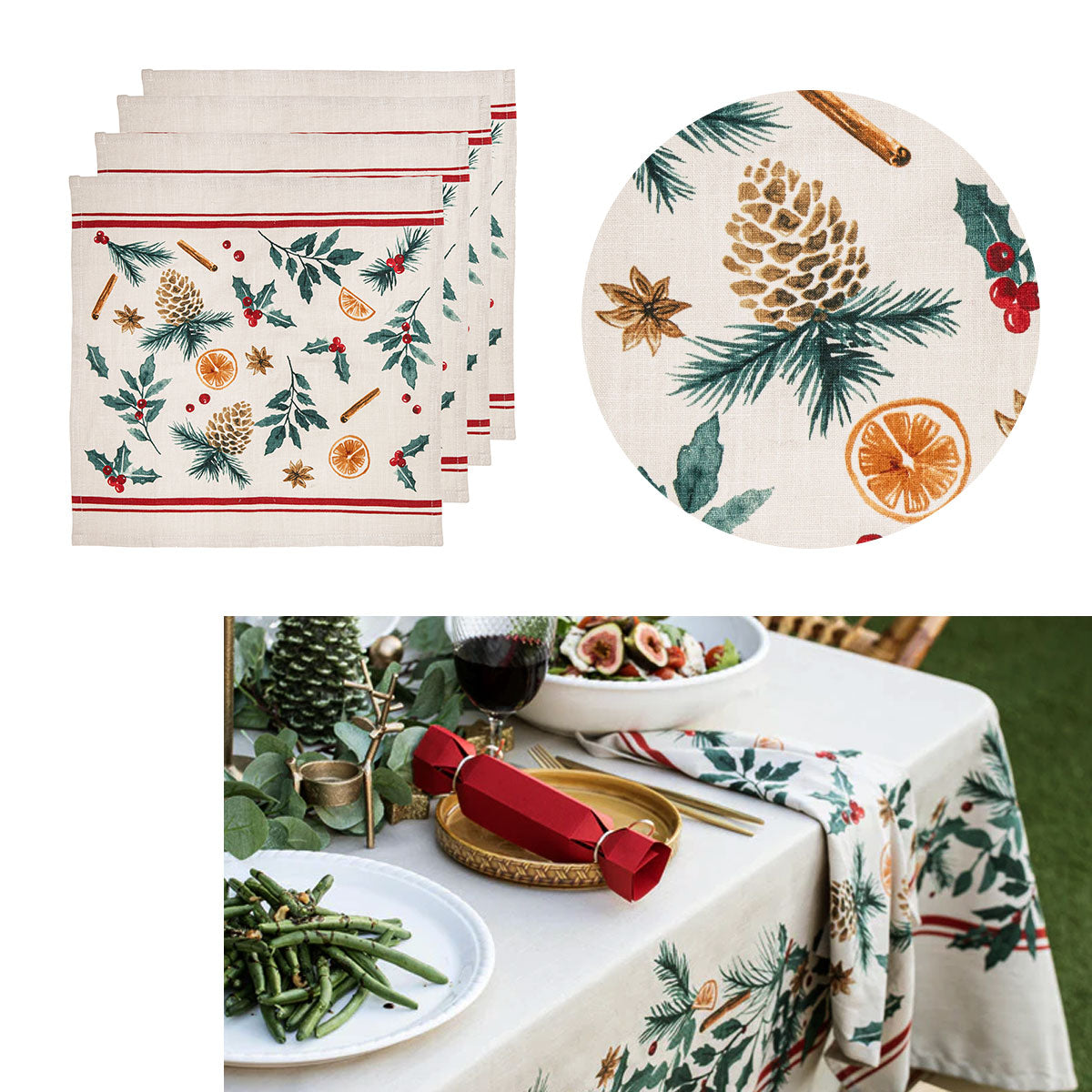Ladelle Set of 4 Evergreen 100% Cotton Napkins 45 x 45 cm V442-LDE-MISC-SETOF4EVERGREENNAPKINS-GREEN-SQ