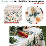 Ladelle Set of 4 Evergreen 100% Cotton Napkins 45 x 45 cm V442-LDE-MISC-SETOF4EVERGREENNAPKINS-GREEN-SQ