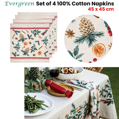 Ladelle Set of 4 Evergreen 100% Cotton Napkins 45 x 45 cm V442-LDE-MISC-SETOF4EVERGREENNAPKINS-GREEN-SQ