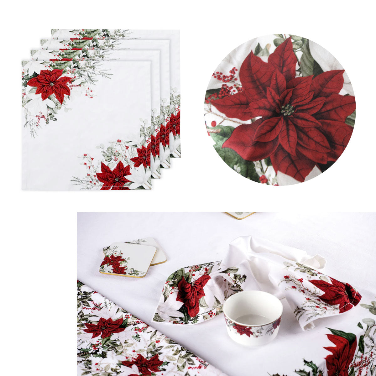 Ashdene Set of 4 Poinsettia 100% Cotton Napkins 45 x 45 cm V442-LDE-MISC-SETOF4POINSETTIANAPKINS-MULTI-SQ