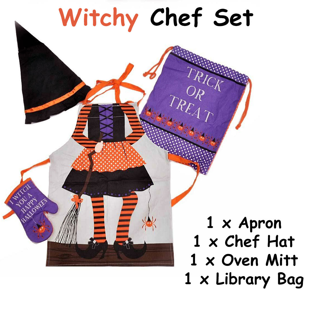 Cubby House Kids Set of 4 Witchy Children Kids Halloween Kitchen Chef Set V442-LDE-MISC-WITCHYSETOF4-PURPLE-SH