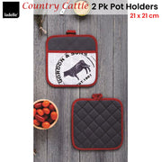 Ladelle Country Cattle Set of 2 Pot Holders 21 x 21 cm V442-LDE-OVENM-COUNTRYCATTLE2POTHOLDER-GREY-SQ