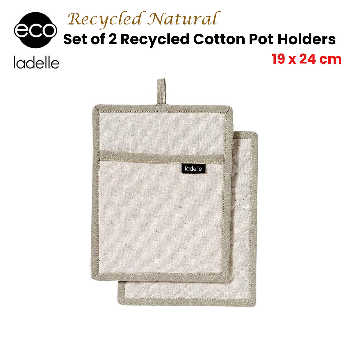 Ladelle Eco Recycled Natural Set of 2 Pot Holders 19 x 24 cm V442-LDE-OVENM-ECOSETOF2POTHOLDER-NATURAL-RE