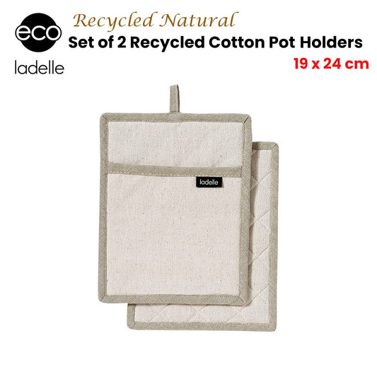 Ladelle Eco Recycled Natural Set of 2 Pot Holders 19 x 24 cm V442-LDE-OVENM-ECOSETOF2POTHOLDER-NATURAL-RE