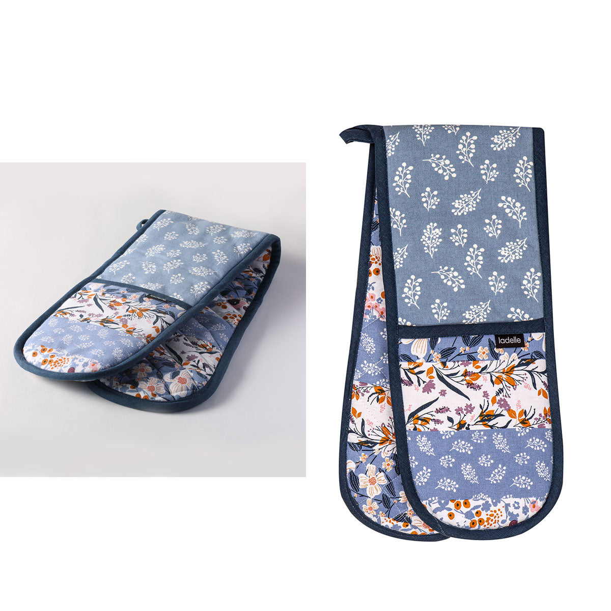 Ladelle Homespun Double Oven Mitt 17 x 89 cm V442-LDE-OVENM-HOMESPUNDOUBLE-BLUE-SH