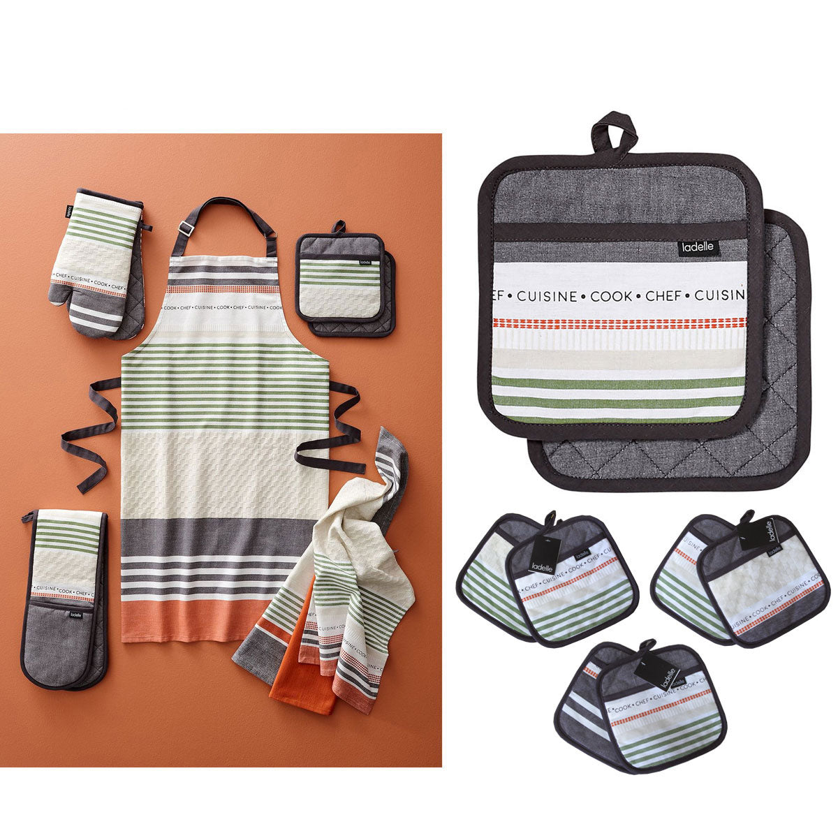 Ladelle Intrinsic Grey Set of 2 Pot Holders 21 x 21 cm V442-LDE-OVENM-INTRINSIC2POTHOLDER-GREY-SQ