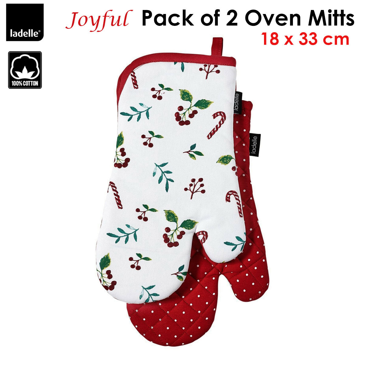 Ladelle Joyful Red Set of 2 Oven Mitts 18 x 33 cm V442-LDE-OVENM-JOYFULSETOF2-RED-SH