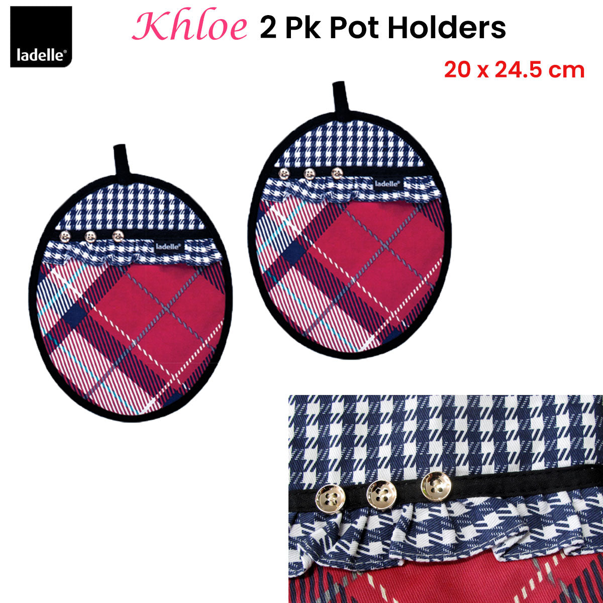 Ladelle Khloe Multi Set of 2 Pot Holders 20 x 24.5 cm V442-LDE-OVENM-KHLOE2POTHOLDER-MULTI-SH