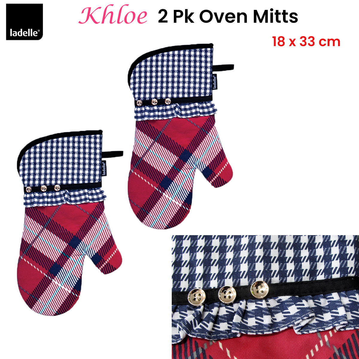 Ladelle Khloe Multi Set of 2 Oven Mitts 18 x 33 cm V442-LDE-OVENM-KHLOESETOF2-MULTI-SH