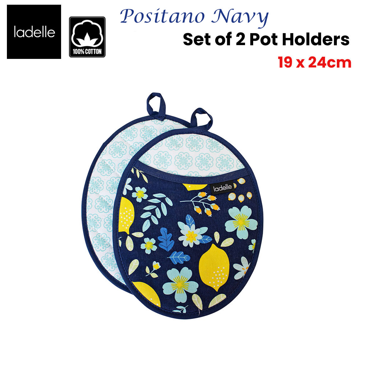 Ladelle Positano Navy Set of 2 Pot Holders 19 x 24 cm V442-LDE-OVENM-POSITANO2POTHOLDER-NAVY-SH