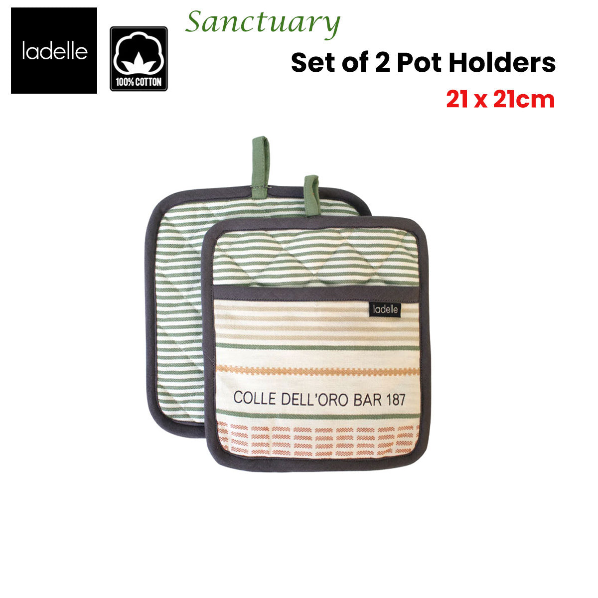 Ladelle Sanctuary Cream Set of 2 Pot Holders 21 x 21 cm V442-LDE-OVENM-SANCTUARY2POTHOLDER-CREAM-SQ