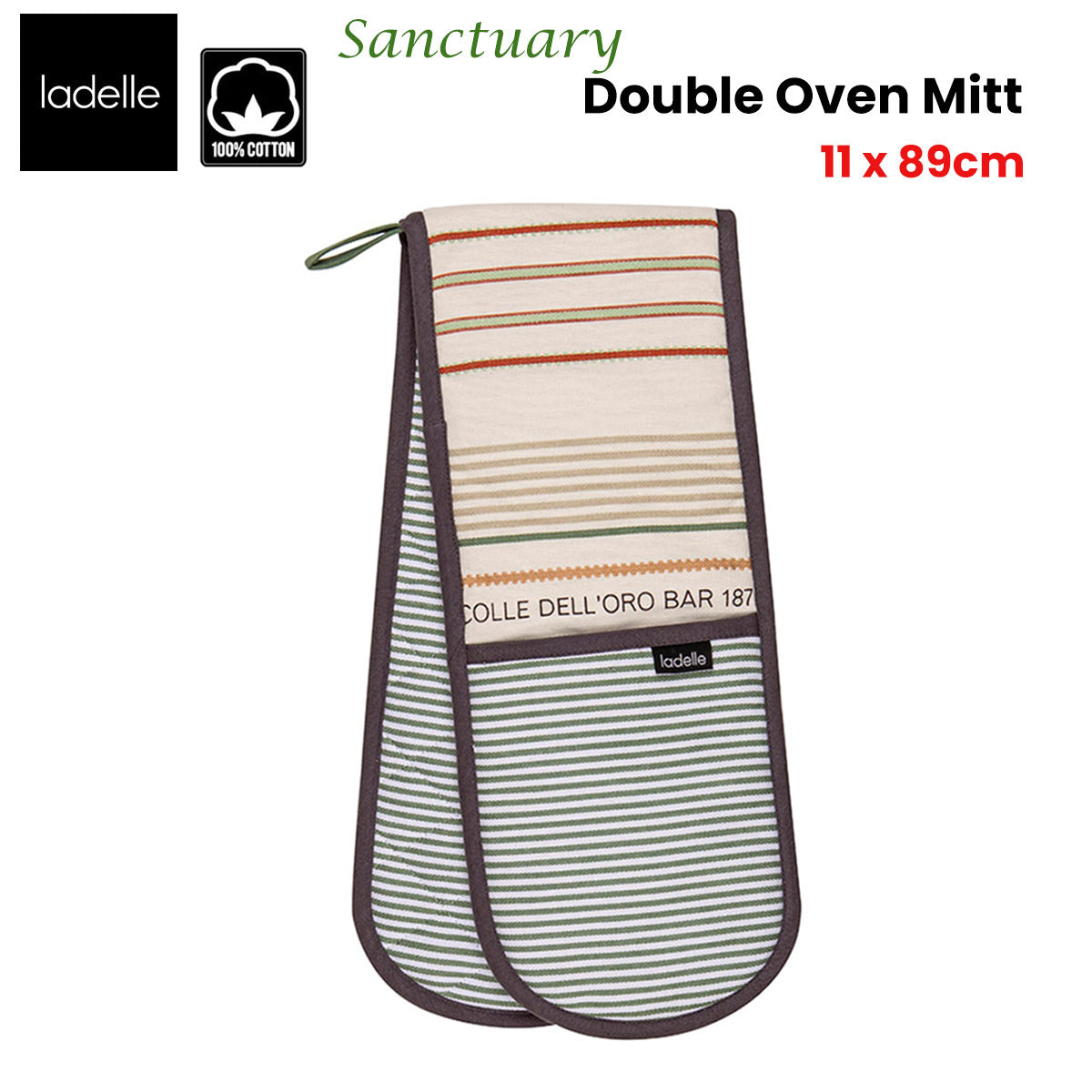 Ladelle Sanctuary Cream Double Oven Mitt 17 x 89 cm V442-LDE-OVENM-SANCTUARYDOUBLE-CREAM-SH