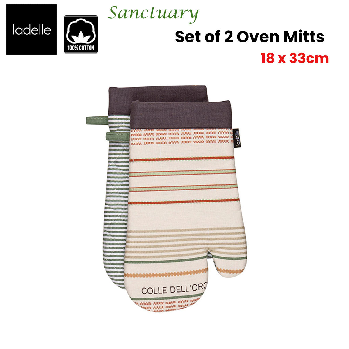 Ladelle Sanctuary Cream Set of 2 Oven Mitts 18 x 33 cm V442-LDE-OVENM-SANCTUARYSETOF2-CREAM-SH