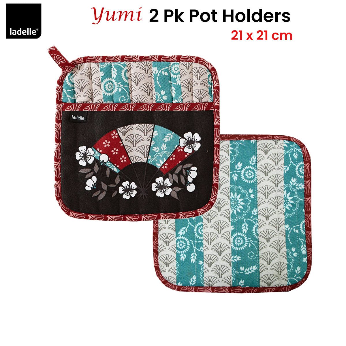 Ladelle Yumi Set of 2 Pot Holders 21 x 21 cm V442-LDE-OVENM-YUMI2POTHOLDER-MULTI-SQ