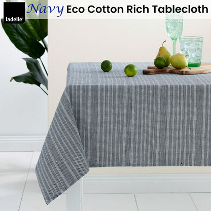 Ladelle Navy Eco Cotton Rich Tablecloth 150 x 265 cm V442-LDE-TABLEC-ECO265CM-NAVY-RE