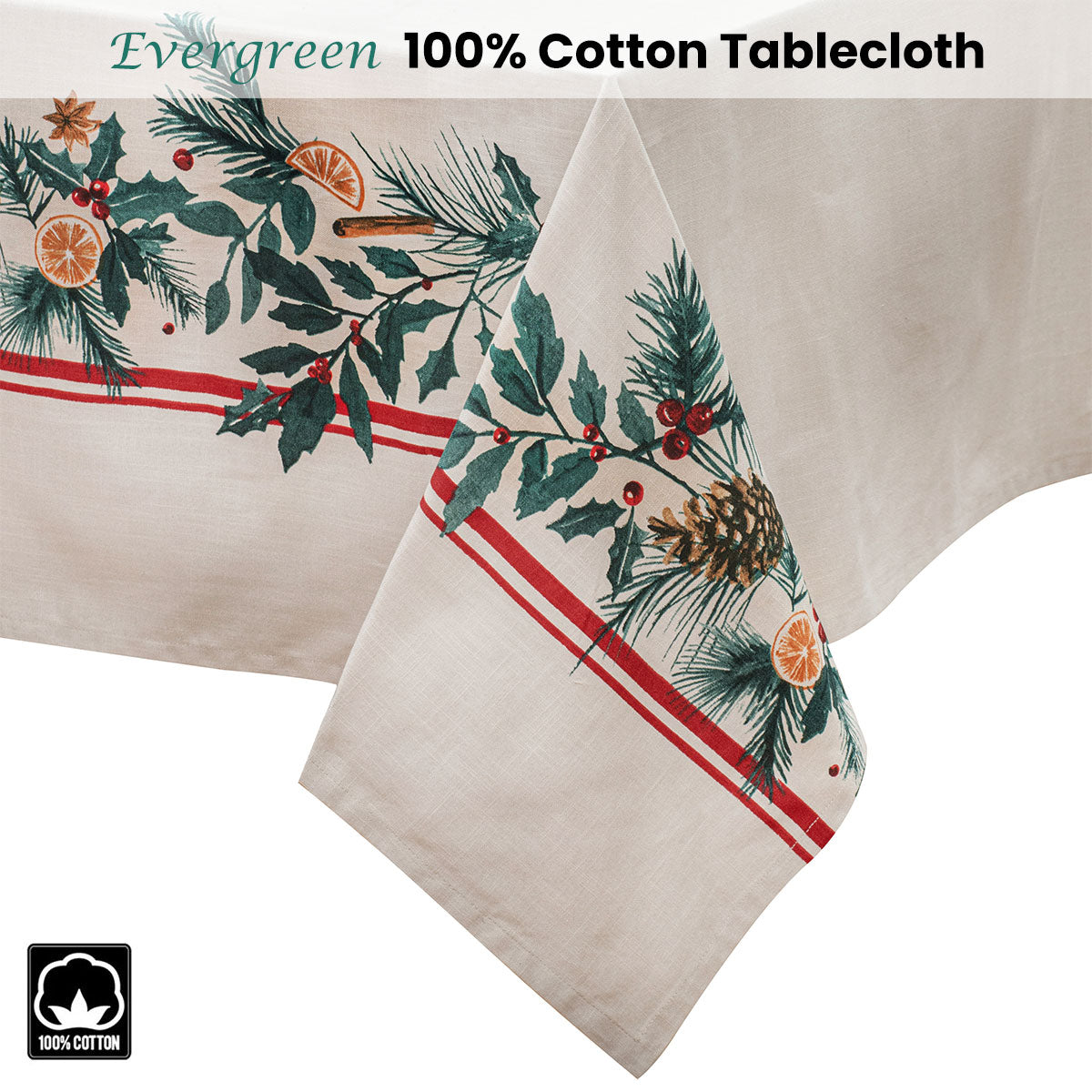 Ladelle 100% Cotton Evergreen Festive Christmas Holiday Tablecloth 150 x 230 cm V442-LDE-TABLEC-EVERGREEN230CM-TAUPE-RE