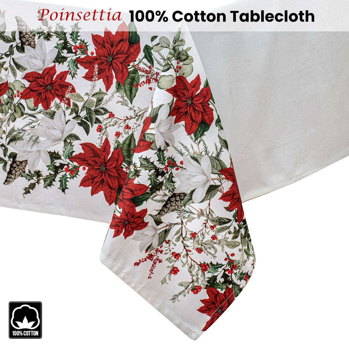100% Cotton Ashdene Poinsettia Festive Christmas Holiday Tablecloth 150 x 230 cm V442-LDE-TABLEC-POINSETTIA230CM-MULTI-RE