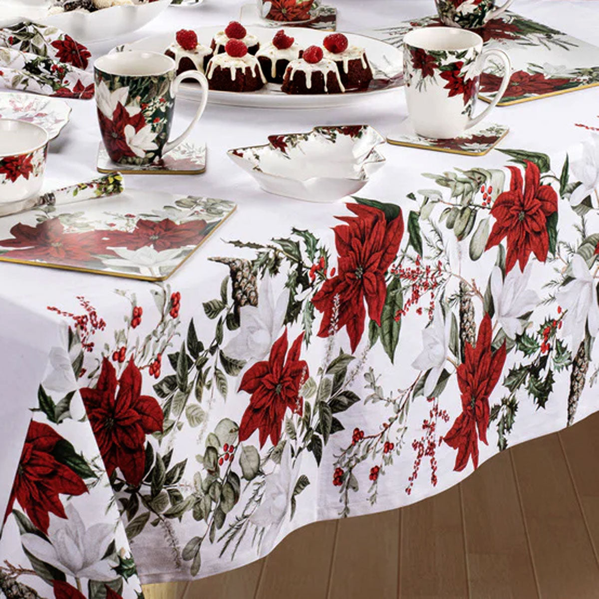 100% Cotton Ashdene Poinsettia Festive Christmas Holiday Tablecloth 150 x 230 cm V442-LDE-TABLEC-POINSETTIA230CM-MULTI-RE