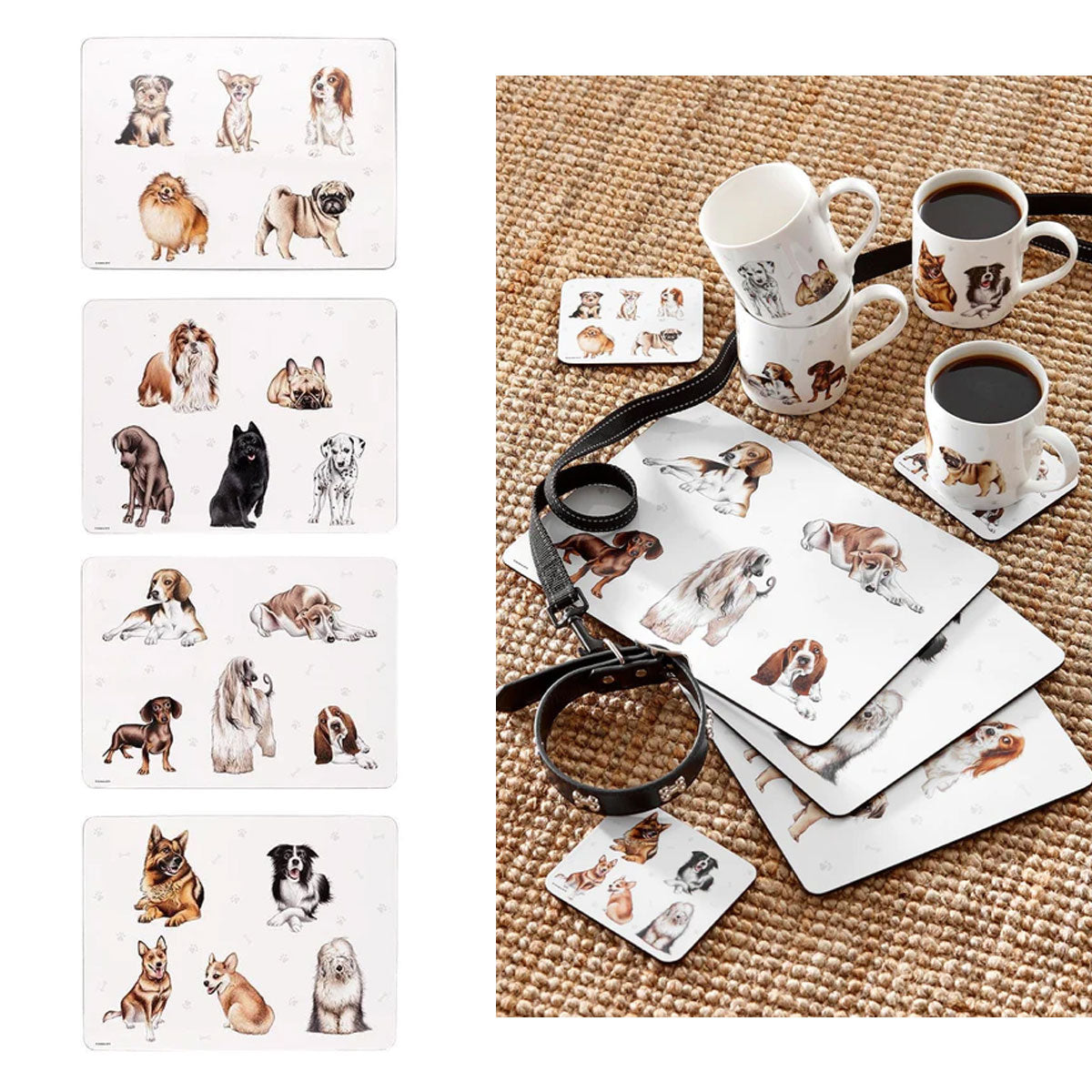 Set of 4 Kennel Club Table Placemats 29x21x0.4 cm V442-LDE-TABLEPLACEMAT-KENNELCLUB-WHITE-RE