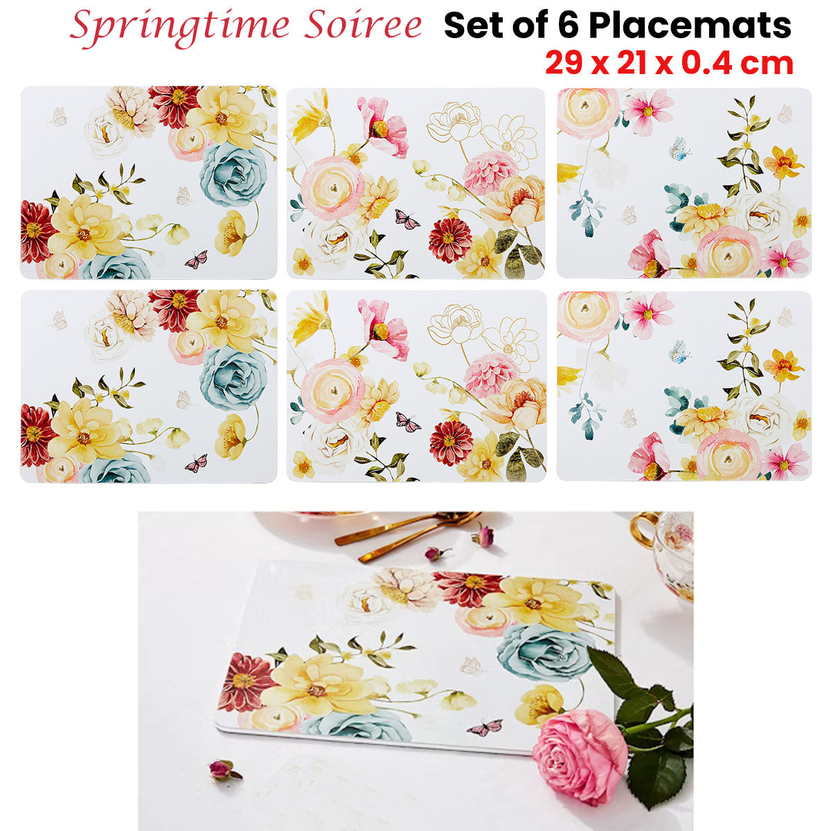 Ashdene Set of 6 Springtime Soiree Table Placemats 29x21x0.4 cm V442-LDE-TABLEPLACEMAT-SPRINGTIMESOI-MULTI-RE