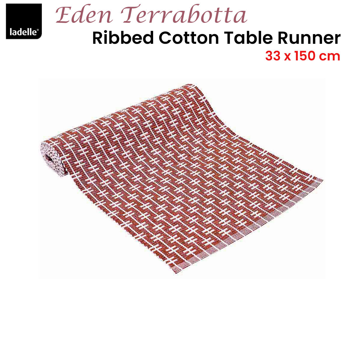 Ladelle Eden Terracotta Ribbed 100% Cotton Table Runner V442-LDE-TABLER-EDENRIBBED-TERRACOTTA-RE
