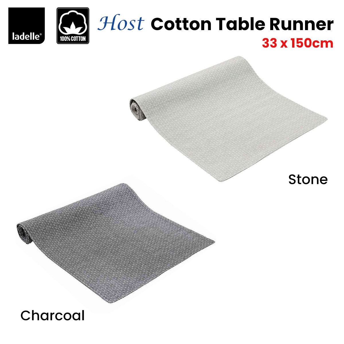 Ladelle Host Cotton Table Runner 33 x 150 cm Stone V442-LDE-TABLER-HOST-STONE-RE