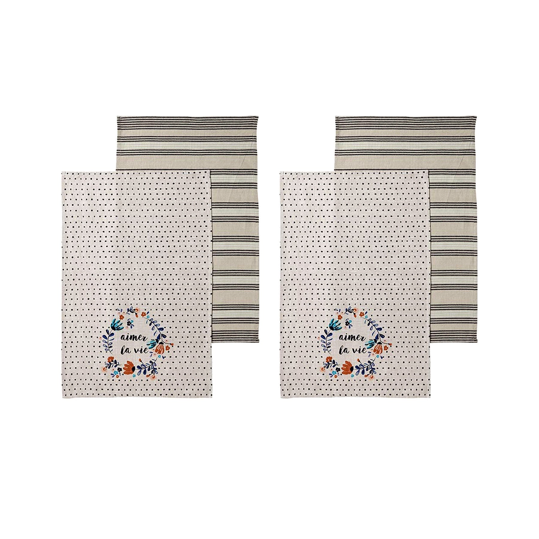 Ladelle Set of 4 Aimer La Vie Kitchen / Cleaning 100% Cotton Tea Towels V442-LDE-TEAT-AIMERLAVIE-MULTI-RE