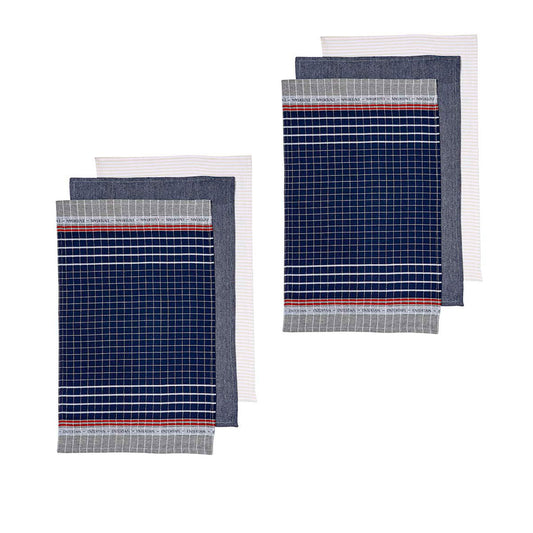 Ladelle Entertainer Set of 6 Cotton Kitchen Towels Navy V442-LDE-TEAT-ENTERTAINERSETOF6-NAVY-RE