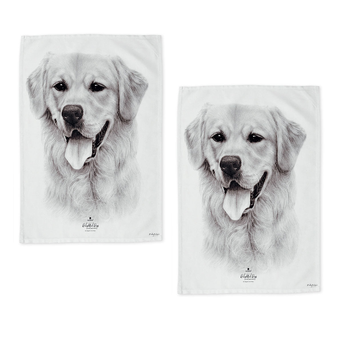 Set of 2 Delightful Dogs Cotton Kitchen Tea Towels 50 x 70 cm Golden Retriever V442-LDE-TEAT-GOLDENRETRIEVERSETOF2-WHITE-RE
