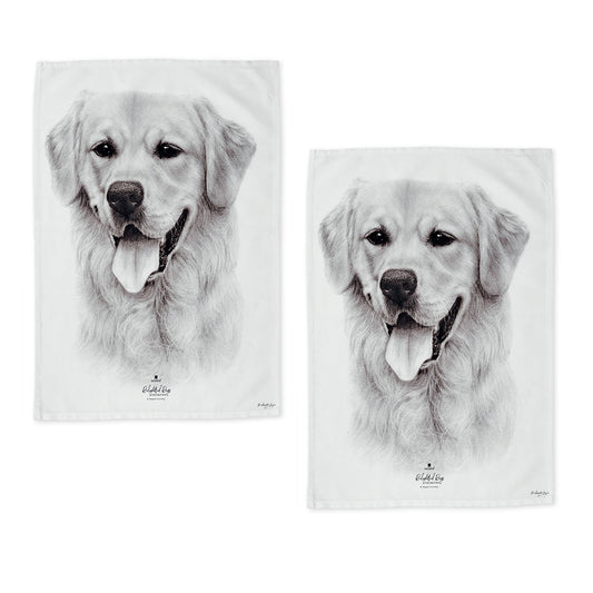 Set of 2 Delightful Dogs Cotton Kitchen Tea Towels 50 x 70 cm Golden Retriever V442-LDE-TEAT-GOLDENRETRIEVERSETOF2-WHITE-RE