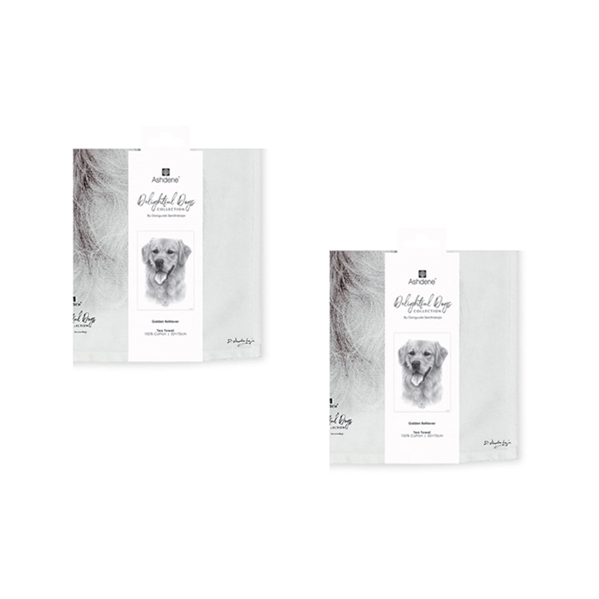 Set of 2 Delightful Dogs Cotton Kitchen Tea Towels 50 x 70 cm Golden Retriever V442-LDE-TEAT-GOLDENRETRIEVERSETOF2-WHITE-RE
